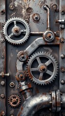 Metal steampunk gears and pipes are forming an industrial abstract background