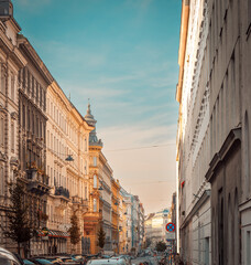 sunlit street in Vienna, Austria