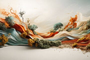 Colorful Waves and Trees Blending Natural and Abstract Elements