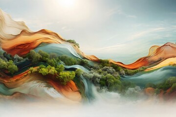 Colorful Waves and Trees Blending Natural and Abstract Elements