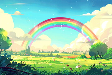 spring background with rainbow, nature