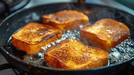 Cooking Raw French Toast in a Frying Pan