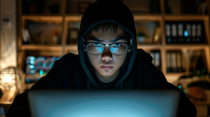 Midnight Focus: Young Programmer at Work"