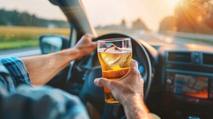 Naklejka premium Drinking while operating a vehicle