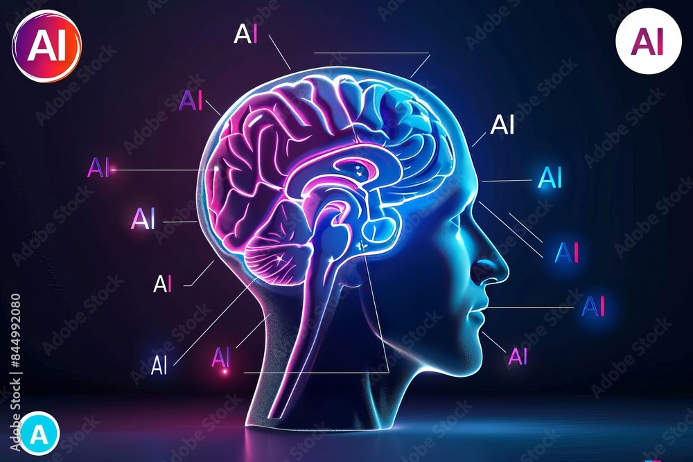 Aufkleber ai brain with neural network connections, advanced artificial intelligence technology, futuristic co