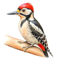 Child's Illustration of a Woodpecker: AI-Generated Hand-Drawn Representation