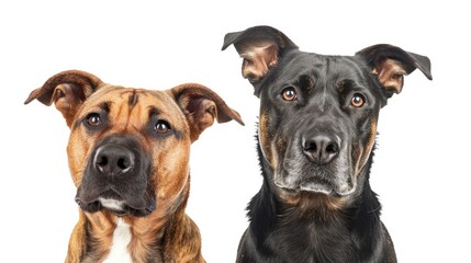Obraz premium Staffordshire Bull Terrier and German Shepherd against white backdrop