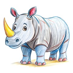 Fototapeta premium Child's Illustration of a Rhinoceros: AI-Generated Hand-Drawn Representation
