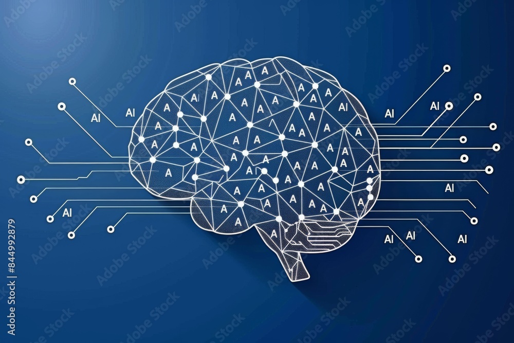 Aufkleber digital brain with neural network connections, advanced artificial intelligence technology, futurist