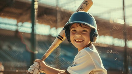 portrait of child looking at camera playing baseball.