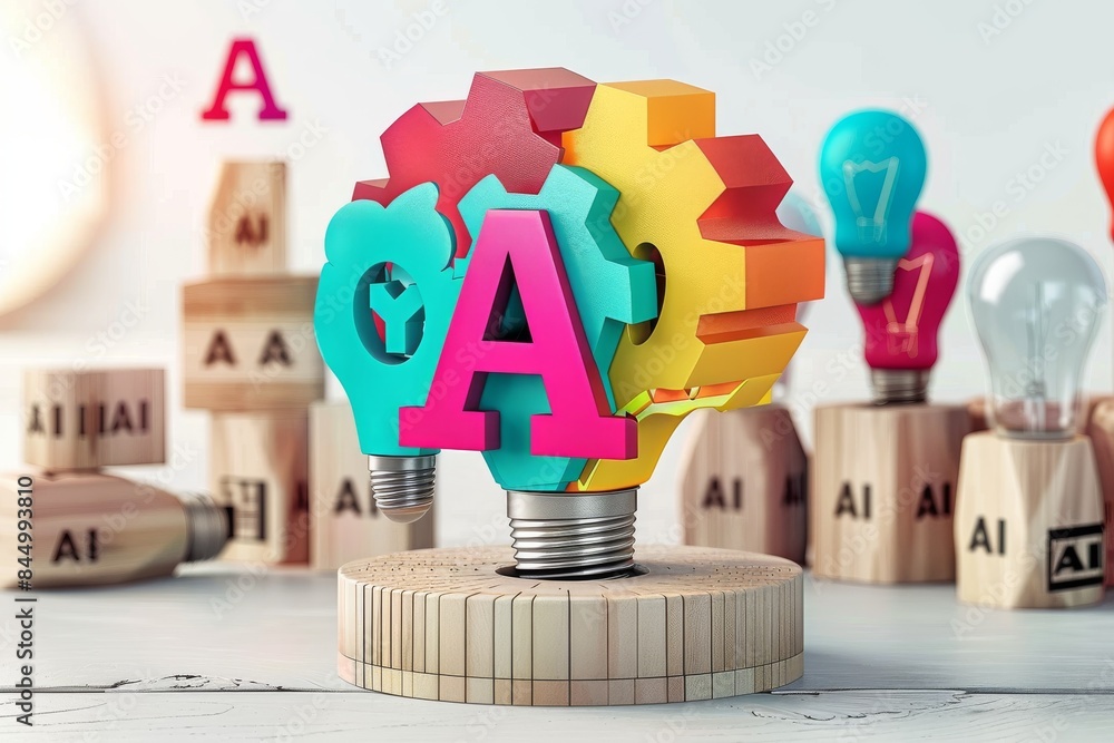 Aufkleber ai blocks in colorful environment, advanced artificial intelligence technology, futuristic digital c