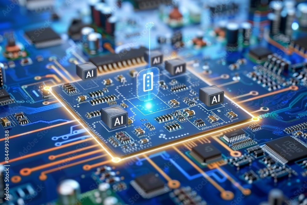 Aufkleber ai processor in cybernetic environment, advanced artificial intelligence technology, futuristic digi