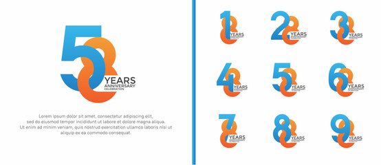 anniversary logo style set with blue and orange color can be use for celebration moment
