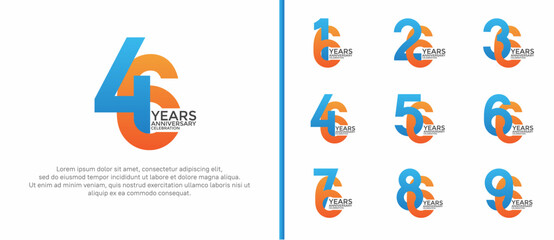 anniversary logo style set with blue and orange color can be use for celebration moment