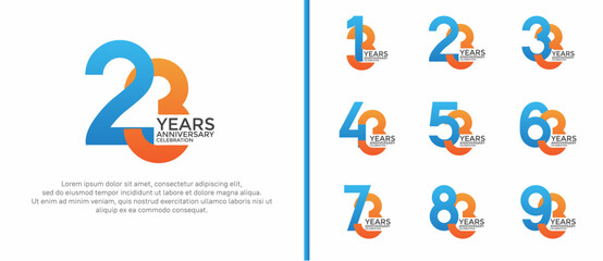 anniversary logo style set with blue and orange color can be use for celebration moment