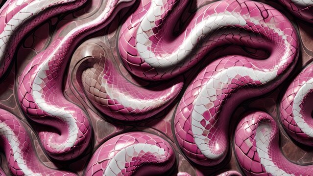 Pink, white and brown marble with copper veins abstract background, snail skin pattern, polished granite surface. Flat lay, top view. Stone backdrop for banner, poster, wallpaper design
