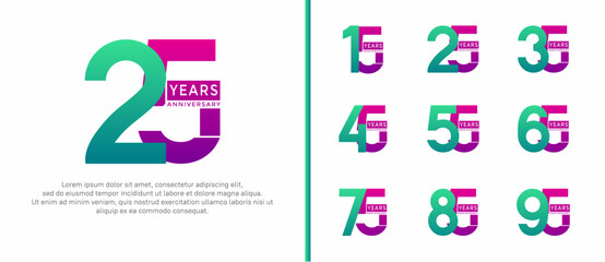 anniversary logo style set with purple and green color can be use for celebration moment