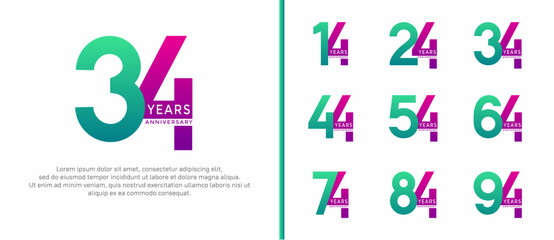 anniversary logo style set with purple and green color can be use for celebration moment