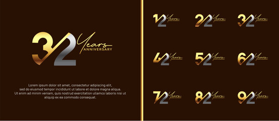 anniversary logo style set with gold and silver color can be use for celebration moment