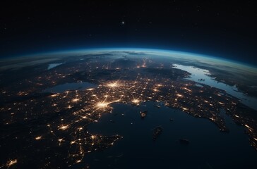 Obraz premium Night View of Earth from Space with City Lights