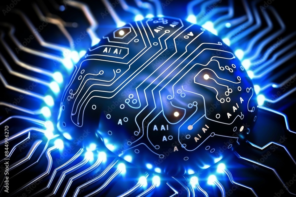 Aufkleber ai brain with digital circuitry, advanced neural networks, futuristic artificial intelligence techno