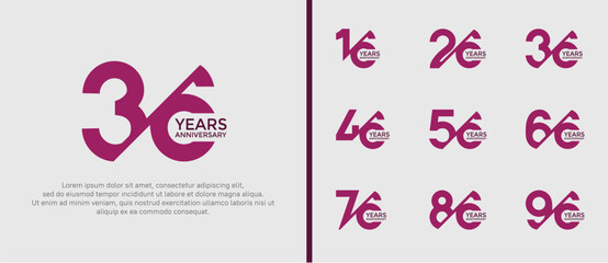 anniversary logo style set, purple color with slash can be use for celebration moment