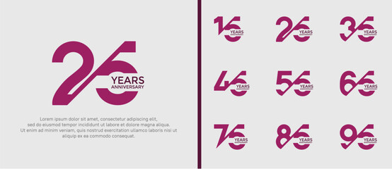 anniversary logo style set, purple color with slash can be use for celebration moment