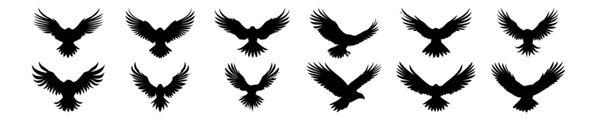 Eagle silhouettes set, pack of vector silhouette design, isolated background