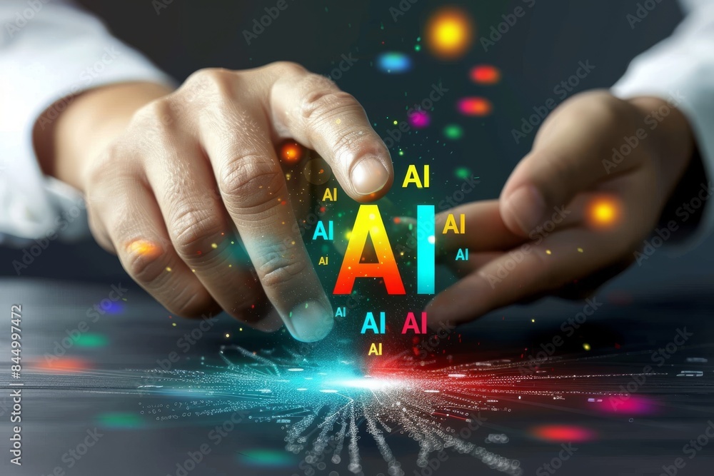 Aufkleber ai brain with digital fractals, advanced neural networks, futuristic artificial intelligence technol