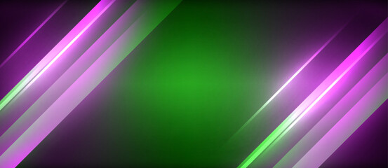 Obraz premium Neon dynamic diagonal light rays background. Techno digital geometric concept design for wallpaper, banner, presentation, background
