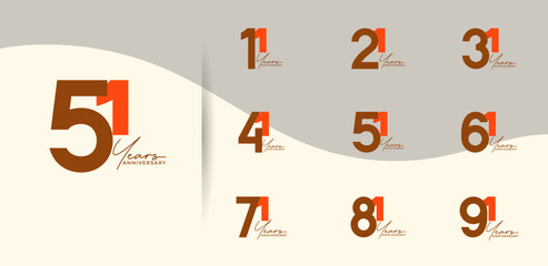 anniversary logo style set with brown and orange color can be use for celebration moment