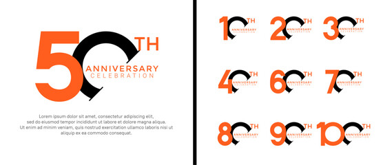 anniversary logo style set with black and orange color can be use for celebration moment