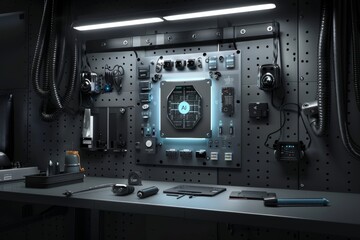 Fototapeta premium AI Brain with Neon Connections, Advanced Neural Networks, Futuristic Artificial Intelligence Technology, Digital Concept