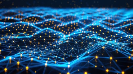 Obraz premium Abstract blue background with glowing connections and dots, network concept for digital technology