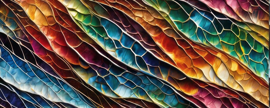  Colorful marble abstract background with snake and crocodile skin texture, granite surface watercolor illustration. Flat lay, top view. Mosaic art backdrop for banner, poster, wallpaper design