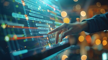 Hand Interacting with Digital Data on a Laptop Screen