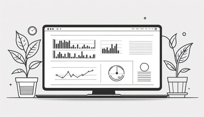 Fototapeta premium Top view flat lay and copy space of tablet with charts and computer reports on organized desk workplace. Using financial Data for analyzing and business strategy planning concepts.