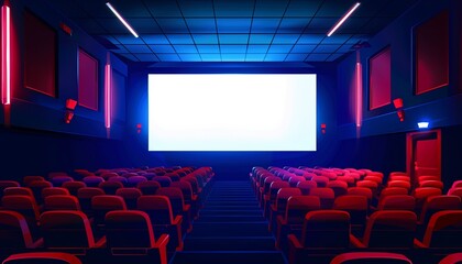 Fototapeta premium A movie theater with a large screen and red seats