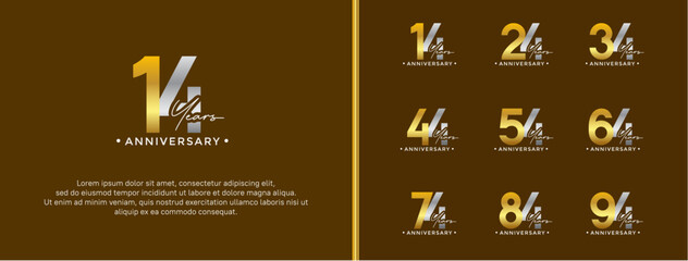 anniversary logo style set with gold and silver color can be use for celebration moment