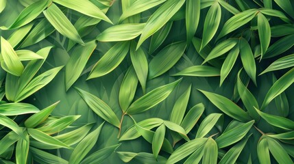 Fototapeta premium Vibrant green bamboo leaves, depicted in a flat design with clean lines.