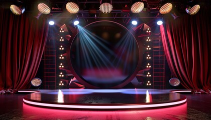 A stage with a red curtain and a spotlight on it