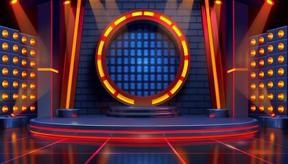 A stage with a large red circle in the middle