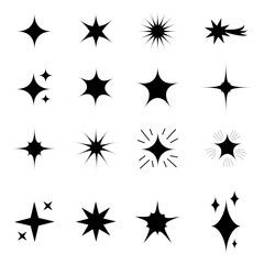 Star icon set. Black star shapes. White background. Decorative vector collection.