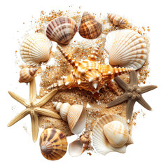 theme summer and isolated on a white background Sandy beach with seashells-PNG