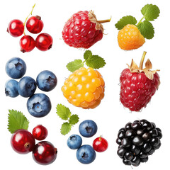 theme summer and isolated on a white background Summer berries assortment, close-up-PNG