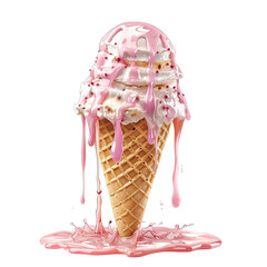 theme summer and isolated on a white background Ice cream cone melting-PNG