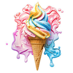 Ice cream cone melting theme summer and isolated on a white background- PNG