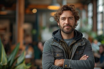 Relaxed man standing with crossed arms