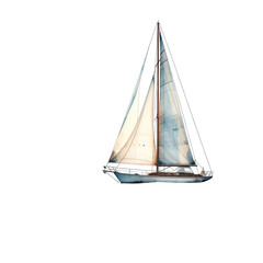 Sailboat on calm sea theme summer and isolated on a white background