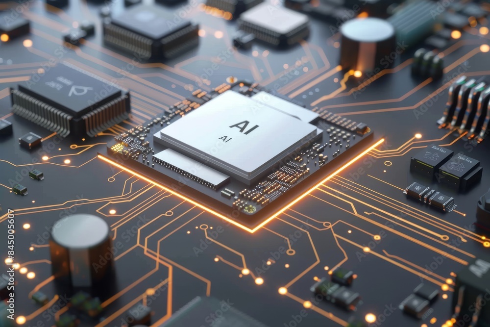 Aufkleber ai processor on intricate motherboard with detailed circuits, high tech illustration of artificial i